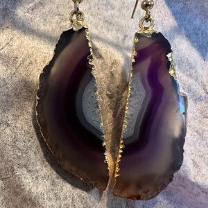 Elegant Purple Agate Slice Earrings